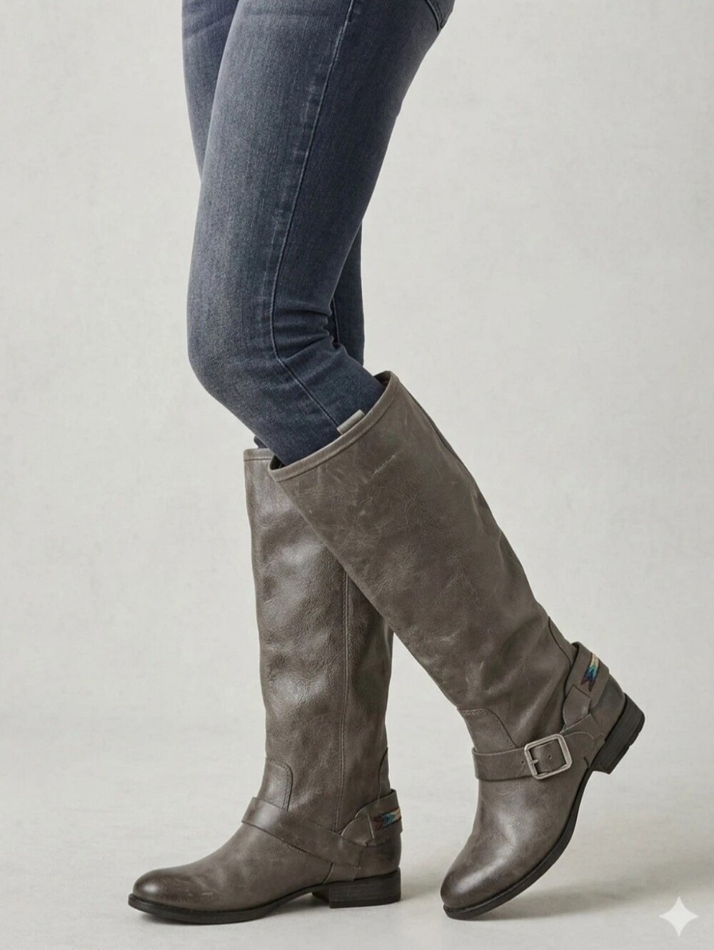 Lucky Brand May Riding Boots Gray Leather Equestrian Womens 6.5 New Distressed